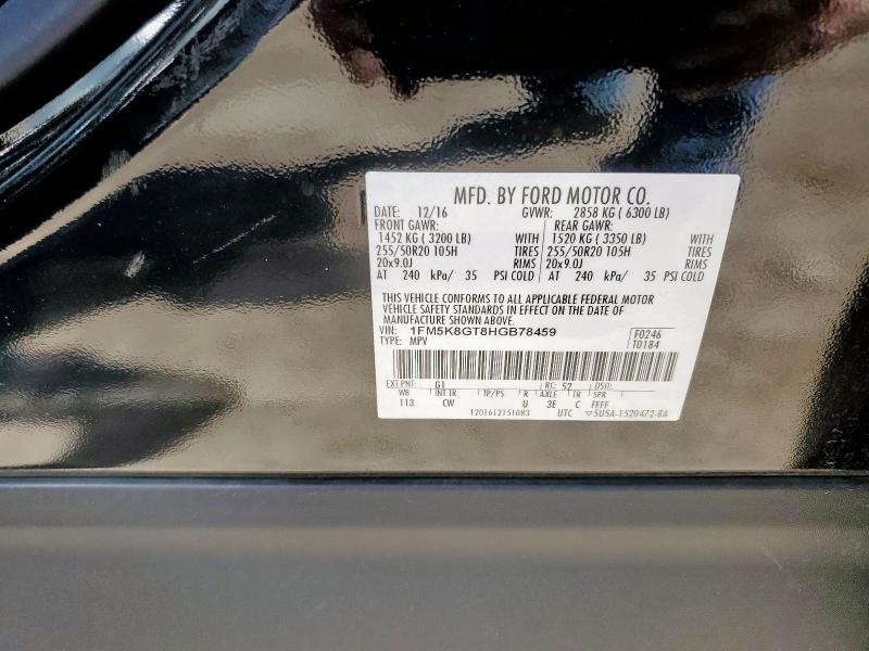 1FM5K8GT8HGB78459 - 2017 FORD EXPLORER SPORT BLACK photo 14