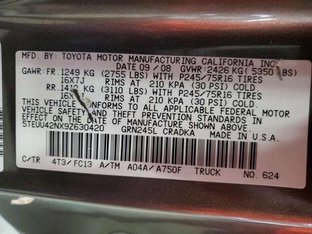 5TEUU42NX9Z630420 - 2009 TOYOTA TACOMA ACCESS CAB Gris photo 12