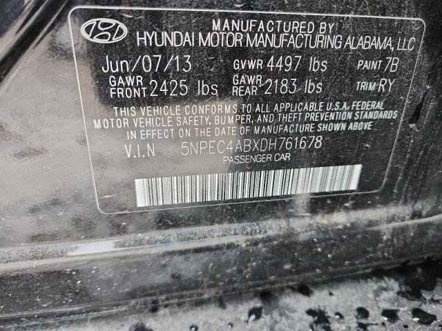 5NPEC4ABXDH761678 - 2013 HYUNDAI SONATA SE BLACK photo 12