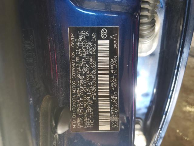 JTDKN3DU3A0020222 - 2010 TOYOTA PRIUS BLUE photo 12