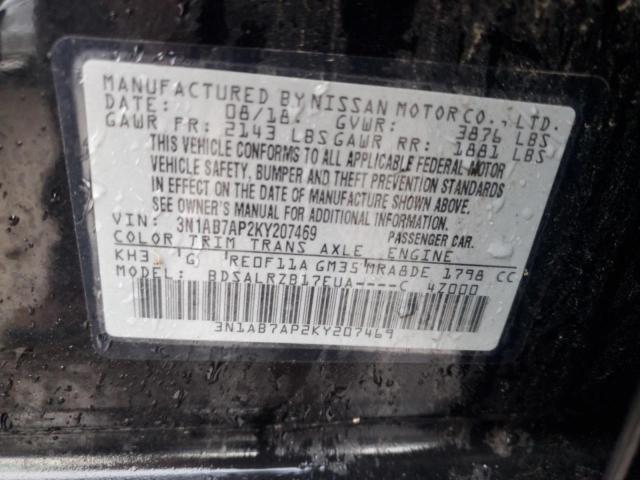 3N1AB7AP2KY207469 - 2019 NISSAN SENTRA S BLACK photo 12