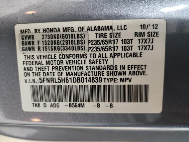 5FNRL5H61DB014839 - 2013 HONDA ODYSSEY EXL BLUE photo 13