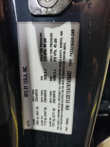 5YJ3E1EA7KF436497 - 2019 TESLA MODEL 3 Grafitowy zdjęcie 12