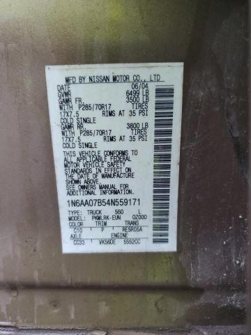 1N6AA07B54N559171 - 2004 NISSAN TITAN XE Қоңыр фото 12