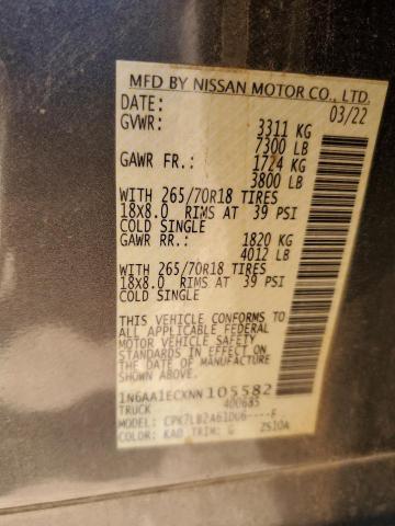 1N6AA1ECXNN105582 - 2022 NISSAN TITAN S ნაცრისფერი ფოტო 12