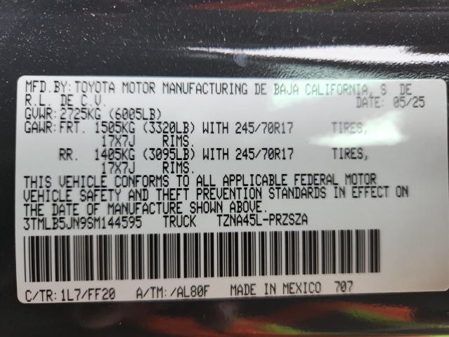 3TMLB5JN9SM144595 - 2025 TOYOTA TACOMA DOUBLE CAB GRAY photo 12