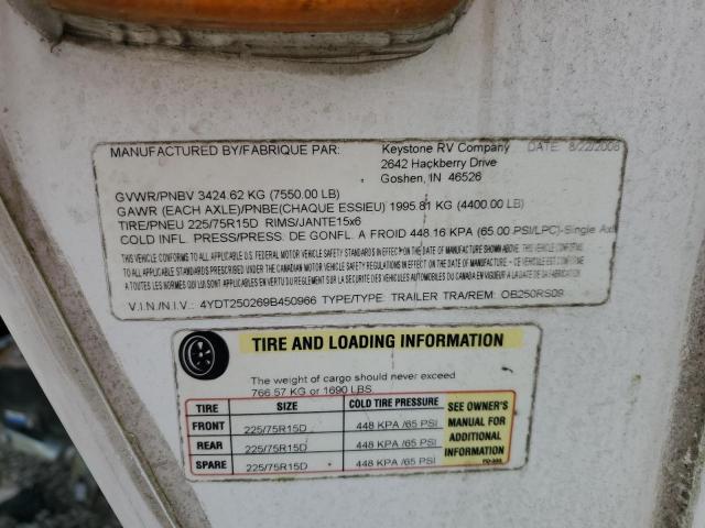 4YDT250269B450966 - 2009 KEYSTONE OUTBACK 双色 照片 10