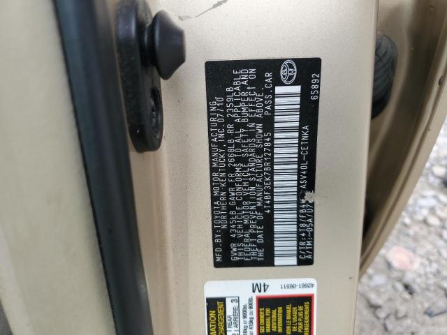 4T4BF3EK7BR127845 - 2011 TOYOTA CAMRY BASE GOLD photo 12