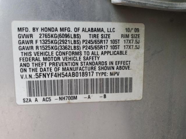 5FNYF4H54AB018917 - 2010 HONDA PILOT EXL SILVER photo 14