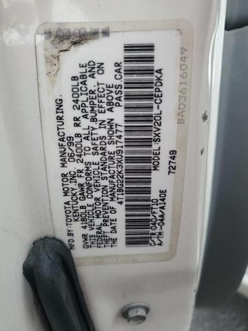 4T1BG22K3XU917477 - 1999 TOYOTA CAMRY CE WHITE photo 12