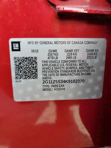 2G11Z5S34K9102370 - 2019 CHEVROLET IMPALA LT RED photo 13