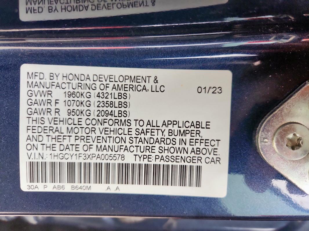 1HGCY1F3XPA005578 - 2023 HONDA ACCORD EX BLUE photo 13