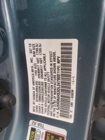 5J6RM4H53DL047900 - 2013 HONDA CR-V EX BLUE photo 13