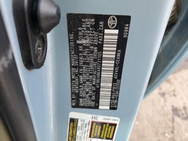 4T1BE46K48U731105 - 2008 TOYOTA CAMRY CE BLUE photo 12