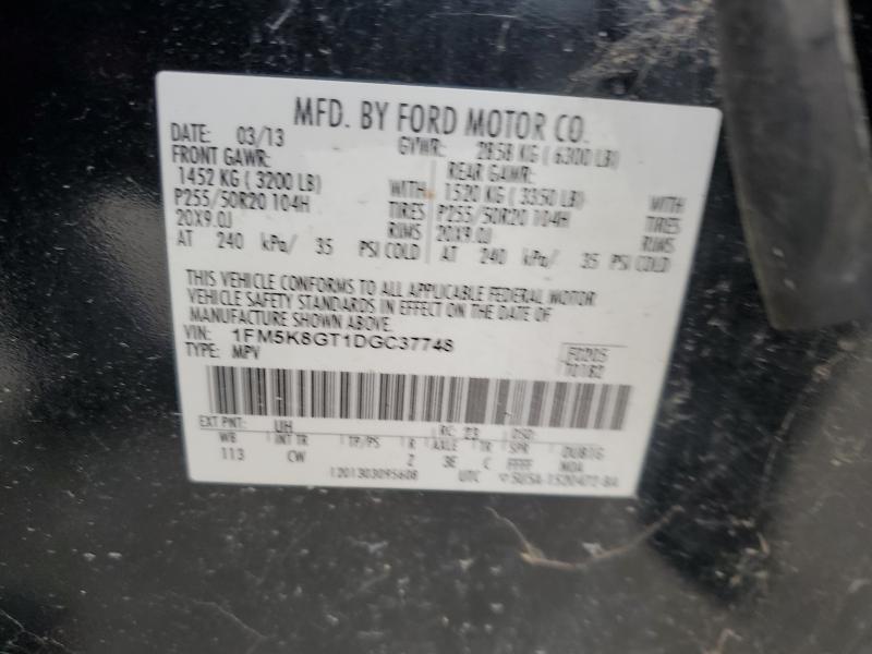 1FM5K8GT1DGC37748 - 2013 FORD EXPLORER SPORT BLACK photo 13