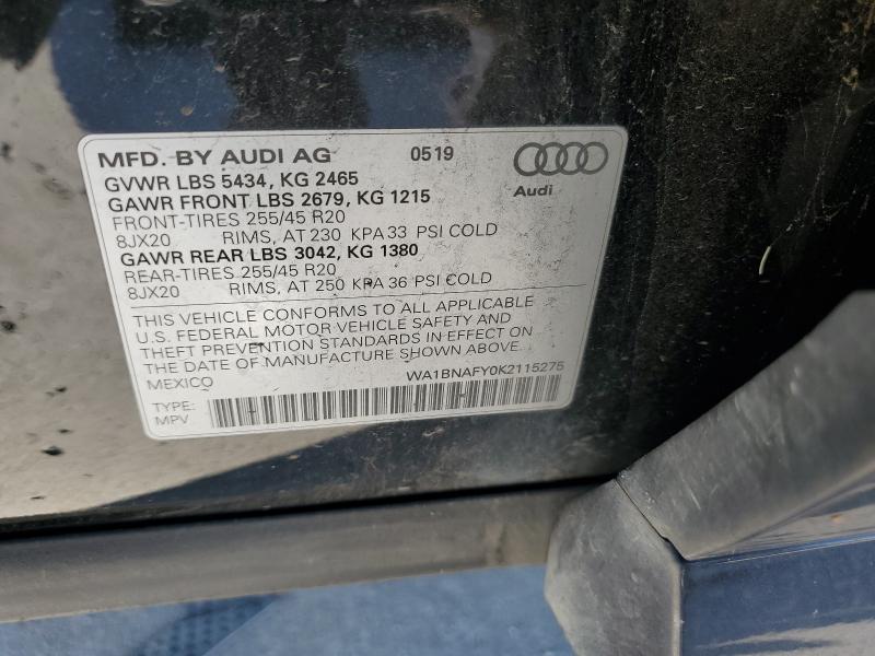 WA1BNAFY0K2115275 - 2019 AUDI Q5 PREMIUM PLUS BLACK photo 13