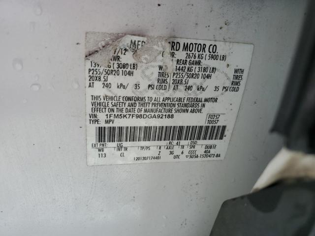 1FM5K7F98DGA92188 - 2013 FORD EXPLORER LIMITED Ağ foto 12