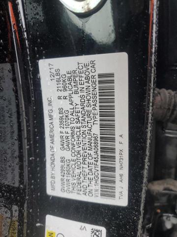 1HGCV1F45JA068967 - 2018 HONDA ACCORD EX BLACK photo 12