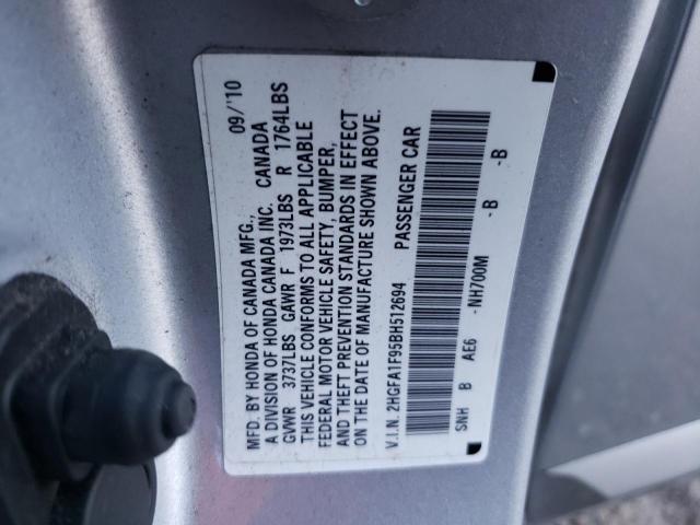 2HGFA1F95BH512694 - 2011 HONDA CIVIC EXL SILVER photo 12