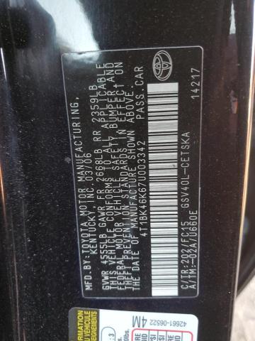 4T1BK46K67U003342 - 2007 TOYOTA CAMRY LE BLACK photo 12