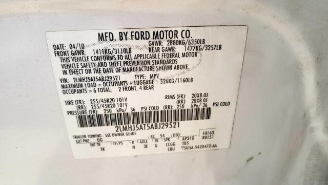 2LMHJ5AT5ABJ29521 - 2010 LINCOLN MKT WHITE photo 10