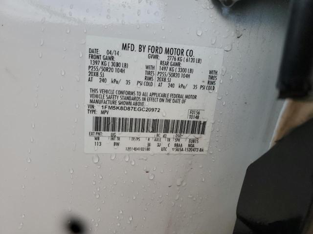 1FM5K8D87EGC20972 - 2014 FORD EXPLORER XLT Սպիտակ լուսանկար 12