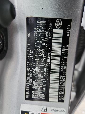 4T1BF1FK0HU389714 - 2017 TOYOTA CAMRY LE SILVER photo 13
