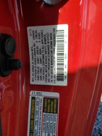 2HGFG3B87CH554101 - 2012 HONDA CIVIC EX RED photo 12