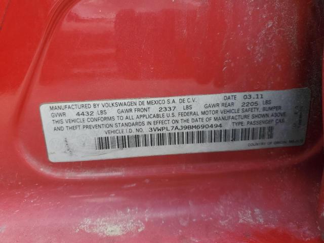 3VWPL7AJ9BM690494 - 2011 VOLKSWAGEN JETTA TDI RED photo 12