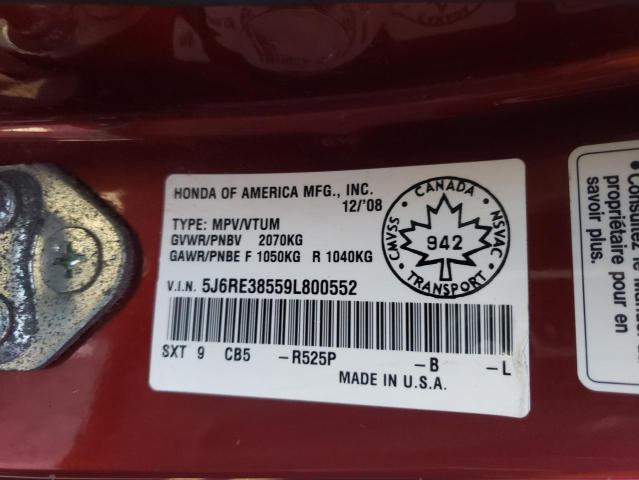 5J6RE38559L800552 - 2009 HONDA CR-V EX RED photo 13