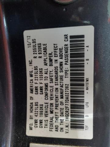 1HGCR2F77DA027362 - 2013 HONDA ACCORD EX GRAY photo 12