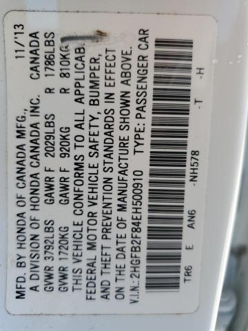 2HGFB2F84EH500910 - 2014 HONDA CIVIC EX WHITE photo 12