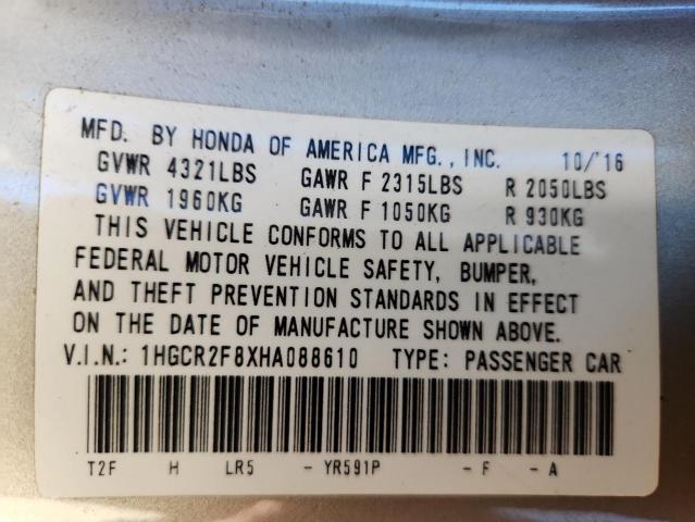 1HGCR2F8XHA088610 - 2017 HONDA ACCORD EXL GOLD photo 13