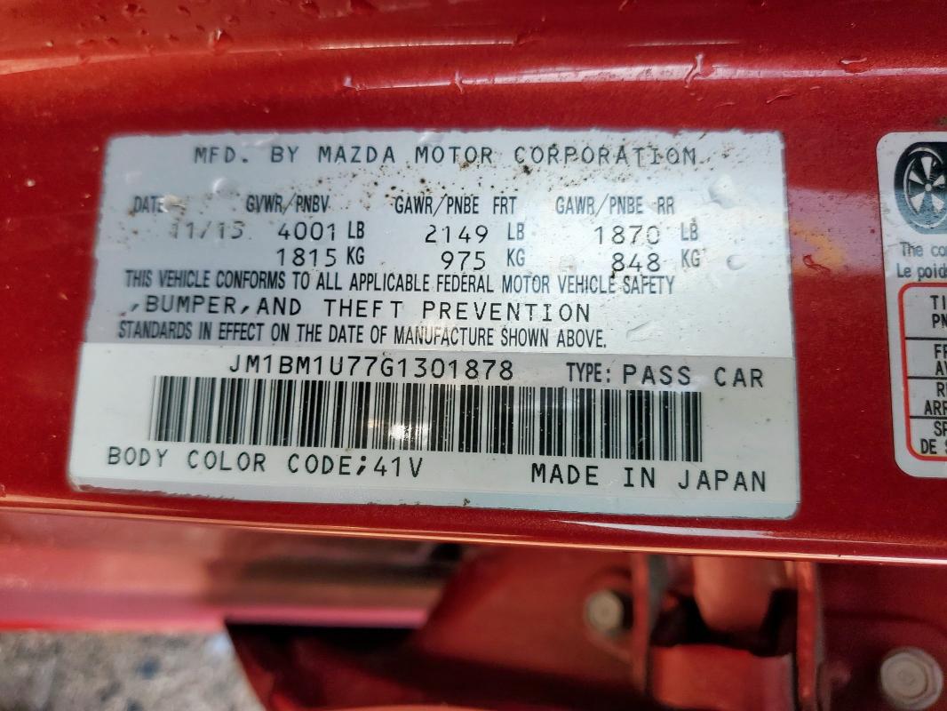 JM1BM1U77G1301878 - 2016 MAZDA 3 SPORT 红色 照片 12