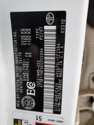 4T1B11HK5KU255994 - 2019 TOYOTA CAMRY L WHITE photo 13