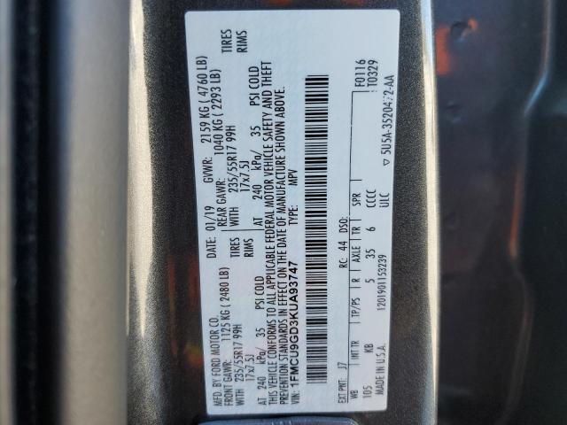 1FMCU9GD3KUA93747 - 2019 FORD ESCAPE SE Boz foto 13