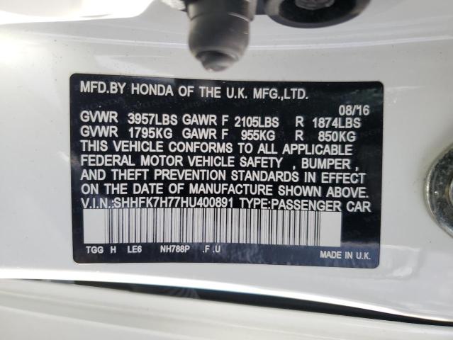 SHHFK7H77HU400891 - 2017 HONDA CIVIC EXL 白色 照片 13