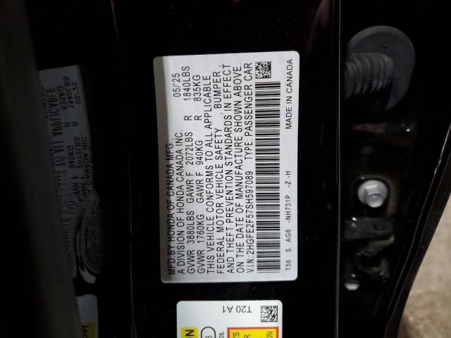 2HGFE2F57SH597089 - 2025 HONDA CIVIC SPORT შავი ფოტო 13