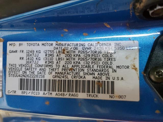 5TEUU42N26Z228158 - 2006 TOYOTA TACOMA ACCESS CAB BLUE photo 12