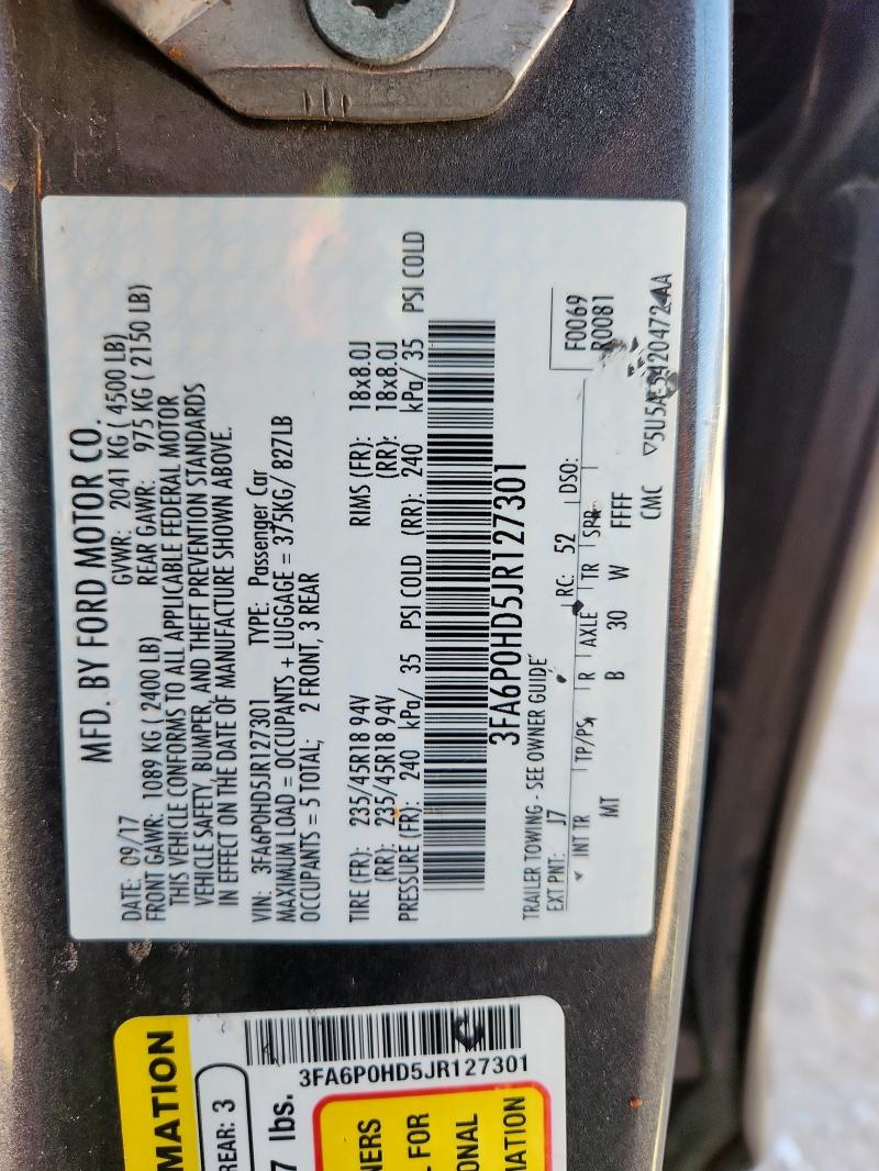 3FA6P0HD5JR127301 - 2018 FORD FUSION SE GRAY photo 12