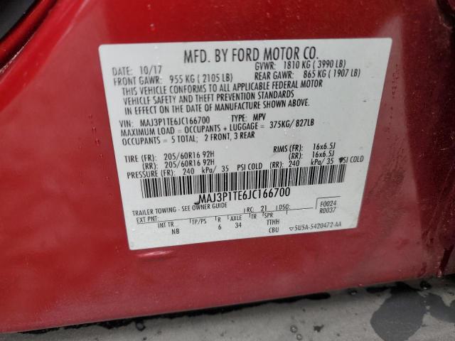 MAJ3P1TE6JC166700 - 2018 FORD ECOSPORT SE RED photo 13