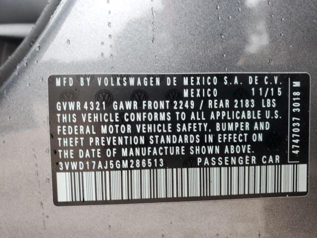3VWD17AJ5GM286513 - 2016 VOLKSWAGEN JETTA SPORT GRAY photo 12
