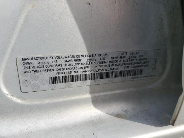 3VWRZ7AJ7AM115493 - 2010 VOLKSWAGEN JETTA SE SILVER photo 12