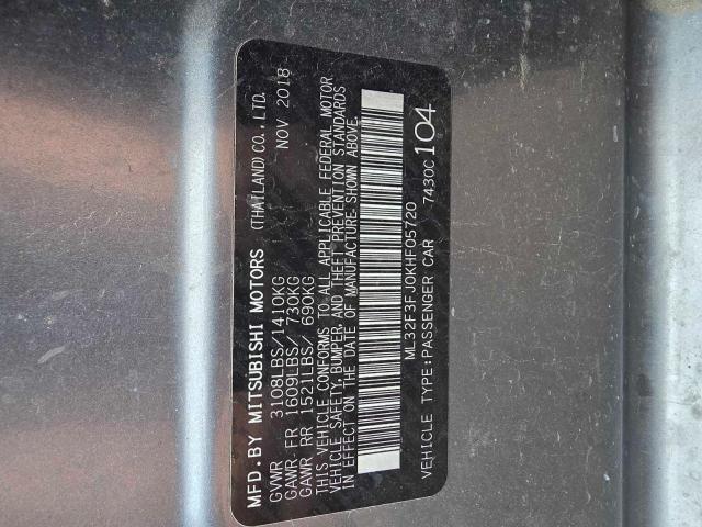 ML32F3FJ0KHF05720 - 2019 MITSUBISHI MIRAGE G4 ES GRAY photo 10