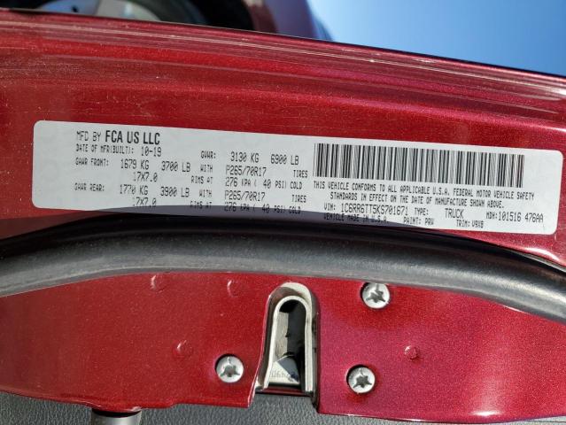 1C6RR6TT5KS701671 - 2019 RAM 1500 CLASS SLT Красный фото 12