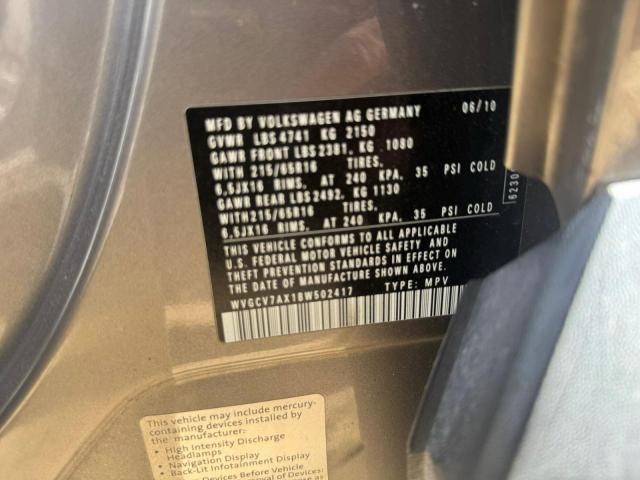 WVGCV7AX1BW502417 - 2011 VOLKSWAGEN TIGUAN S Մոխրագույն լուսանկար 10