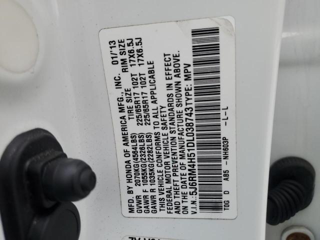 5J6RM4H51DL038743 - 2013 HONDA CR-V EX WHITE photo 13