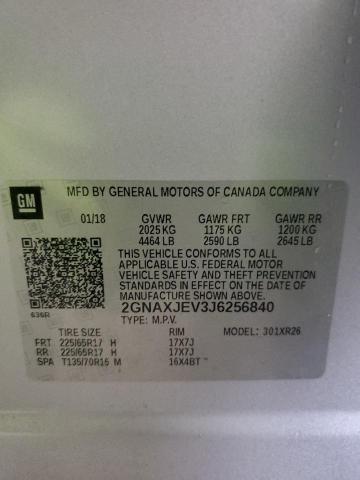 2GNAXJEV3J6256840 - 2018 CHEVROLET EQUINOX LT Күміс фото 13