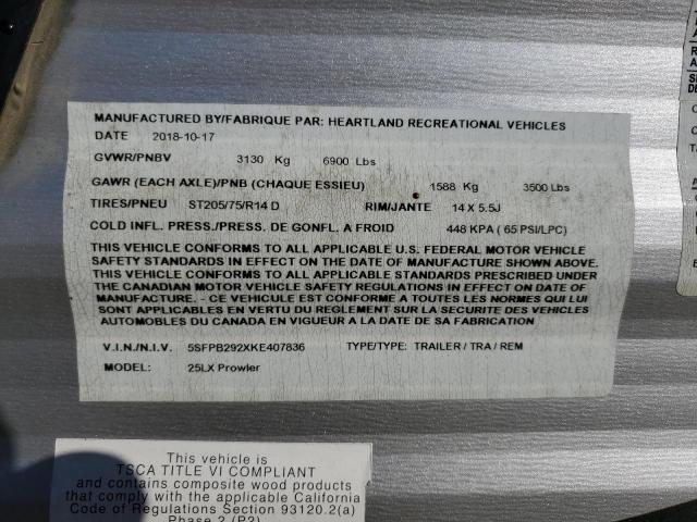 5SFPB292XKE407836 - 2019 HEARTLAND PROWLER Gri fotoğraf 10