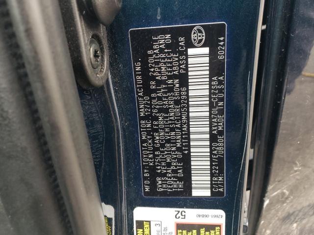 4T1T11AK9MU532986 - 2021 TOYOTA CAMRY SE BLUE photo 13